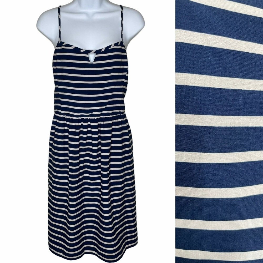 A.N.A. Wms Sz XL Blue/White Striped Summer Casual Sun Dress Keyhole Neck
